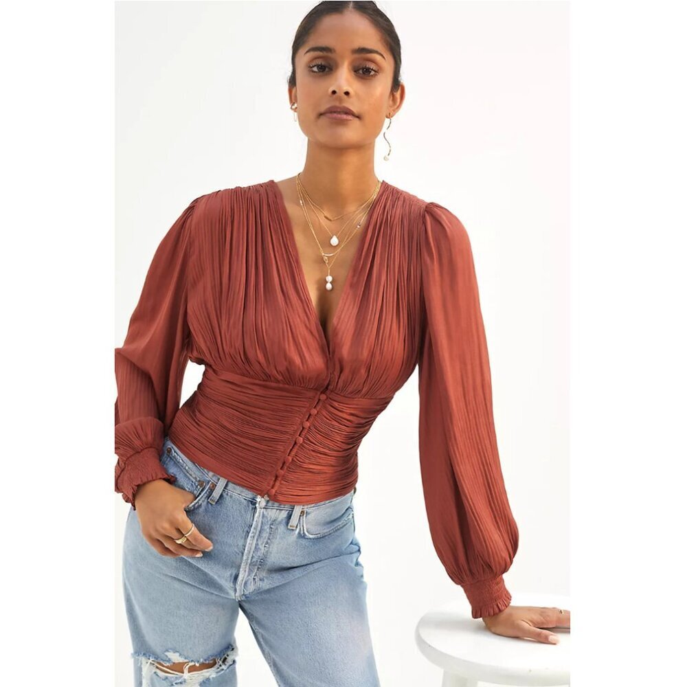 Anthropologie ruched v-neck blouse